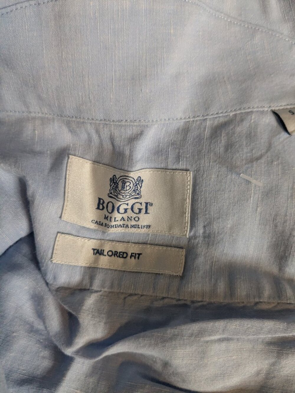 Boggi Milano Linen Cotton Tailored Fit Shirt Small Light Blue - Picture 4 of 6